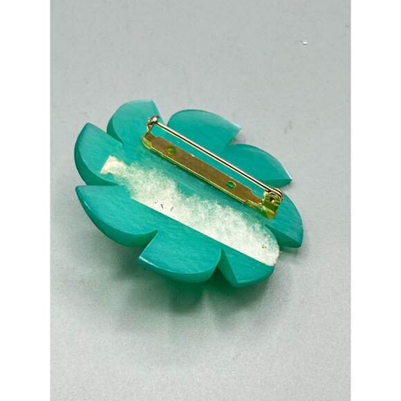 Vintage Green Moonglow Lucite Flower Pin Brooch Green Daisy with Faux Pearl - Picture 4 of 8
